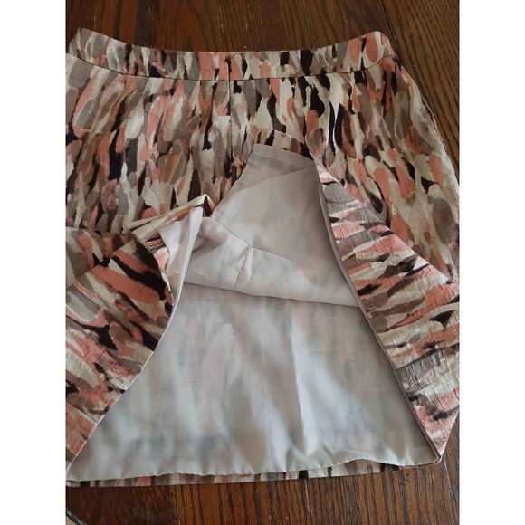 Size 10 Petite Anne Taylor Midi Mini Skirt Brown Tan Ivory Pink - Picture 5 of 6